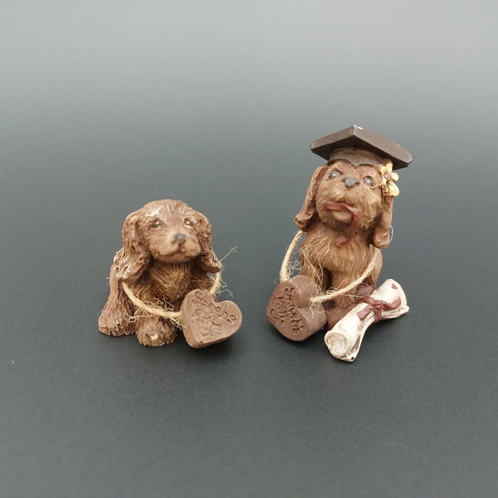 Sarahs Attic Dog Figurine Lot 1992 Graduation Cap Diploma Signed Puppy Vintage